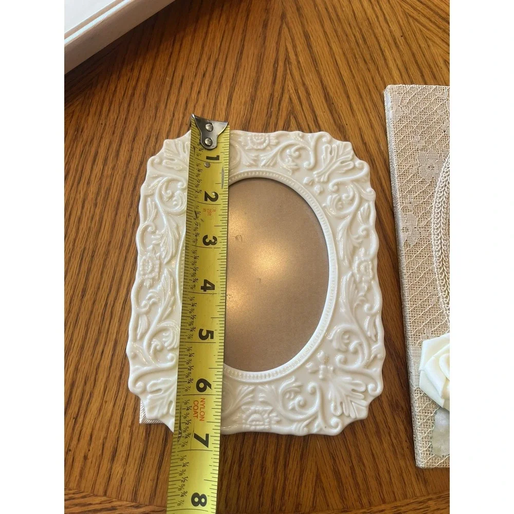 Victorian Shabby Romantic Photo Picture Frame Set Burlap Lace Lenox Porcelain